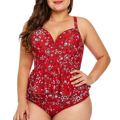 Fashion Ladies Plus Size Printing Split Swimsuit